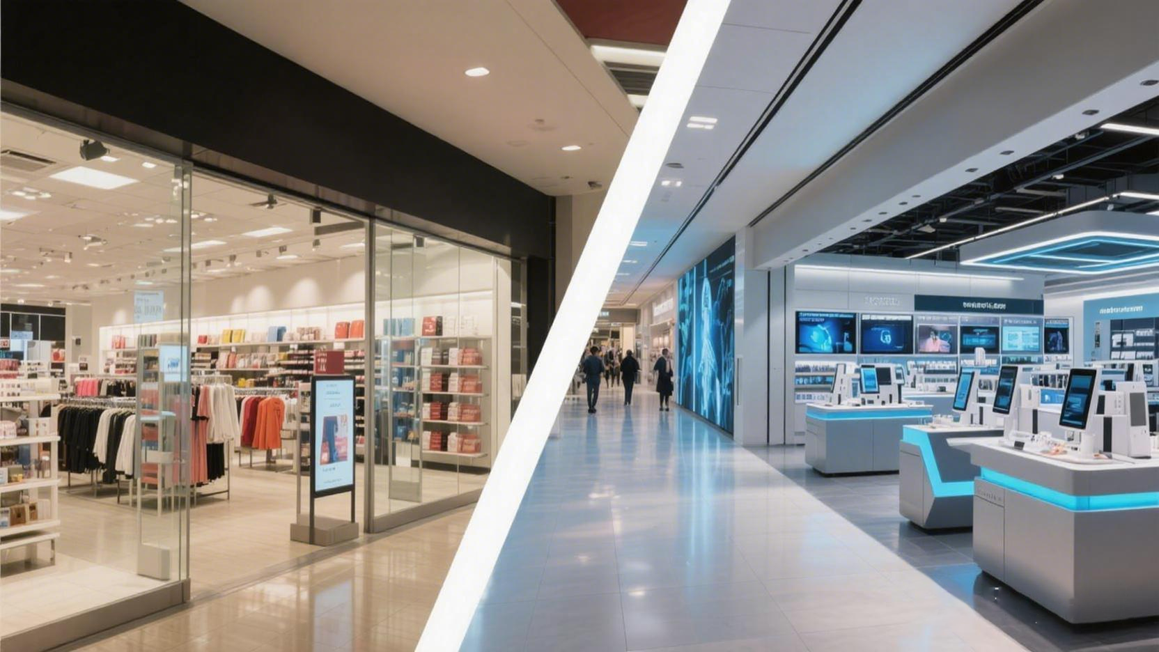 Comparison between ai checkout loss prevention and traditional checkout loss prevention, retail store loss prevention scene image