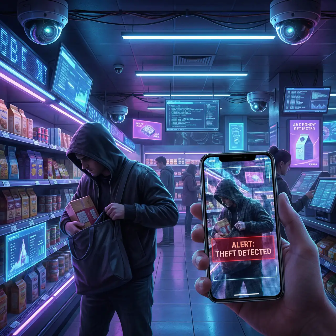 Ai retail security supermarket theft detection with real time alert on mobile