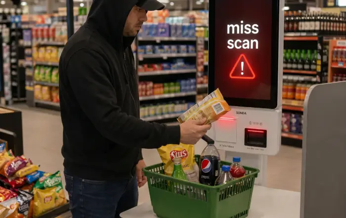 Ai-powered loss prevention system, overhead computer vision cameras detecting customer behavior