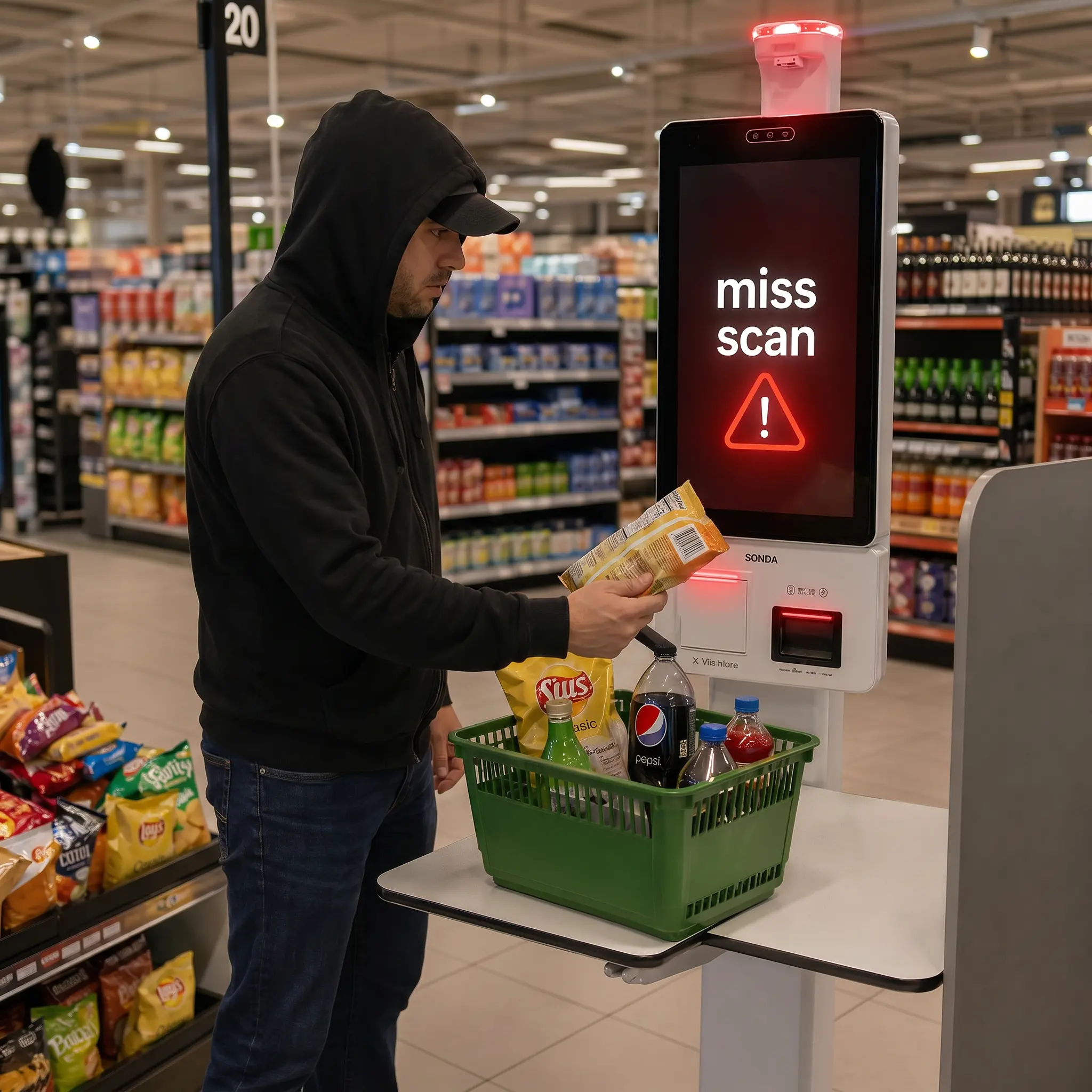 Ai-powered loss prevention system, overhead computer vision cameras detecting customer behavior