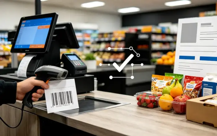 Plu sku mapping for product recognition at grocery checkout with barcode scanner and pos terminal