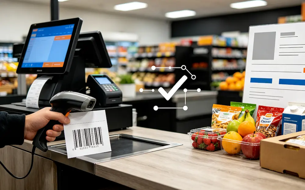 Plu sku mapping for product recognition at grocery checkout with barcode scanner and pos terminal