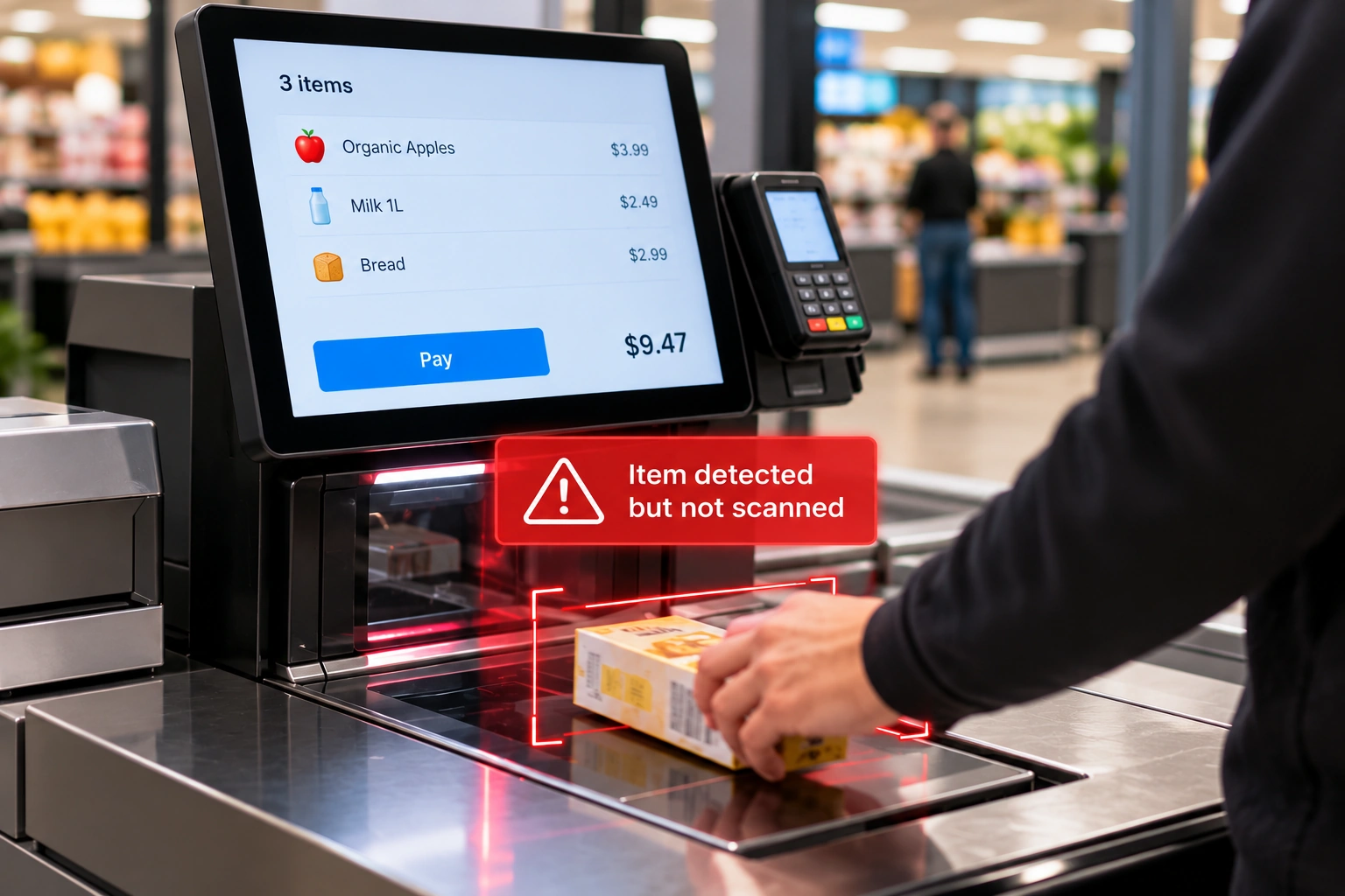 5 Idetector Ai Loss Prevention Alert For An Unscanned Item At Self Checkout Idetector ai loss prevention alert for an unscanned item at self checkout