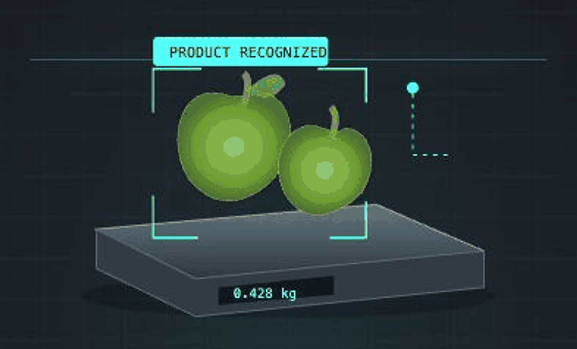 Iscale Green Apple Recognition And Weighing Illustrative product recognition on a retail scale
